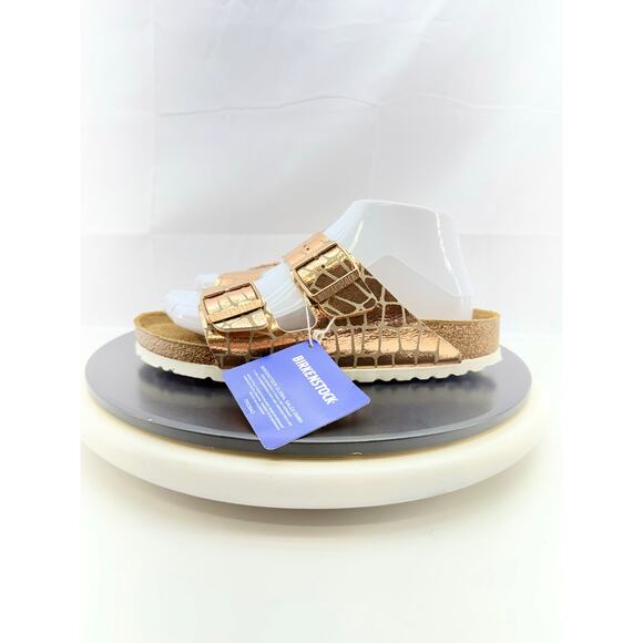 Birkenstock Arizona Womens Size 7 Narrow Copper Gator Gleam Two-Strap Sandals